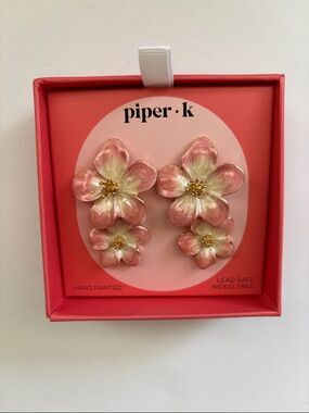 ☀️Piper-K Pink & Cream Layered Floral Drop Earrings